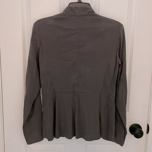 NWT Eileen Fisher High Collar Gray Linen Peplum Jacket - Picture 4 of 5